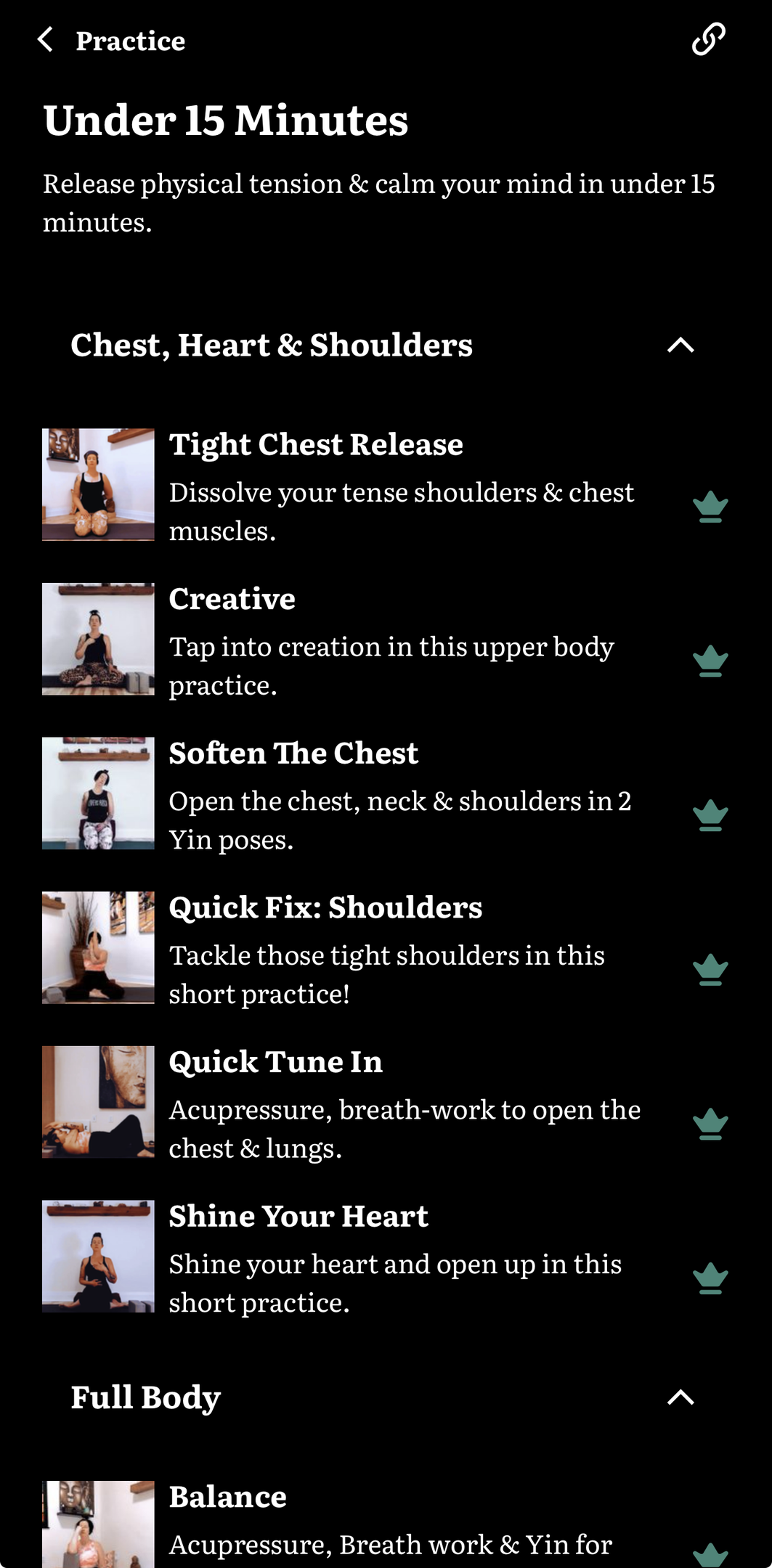 Under 15 Minutes Yin Yoga Dashboard